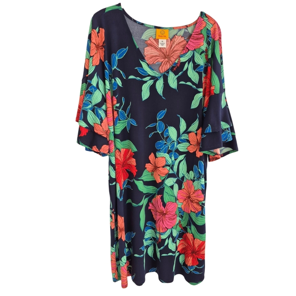 RUBY RD. Navy Tropical Dress - Picture 3 of 6